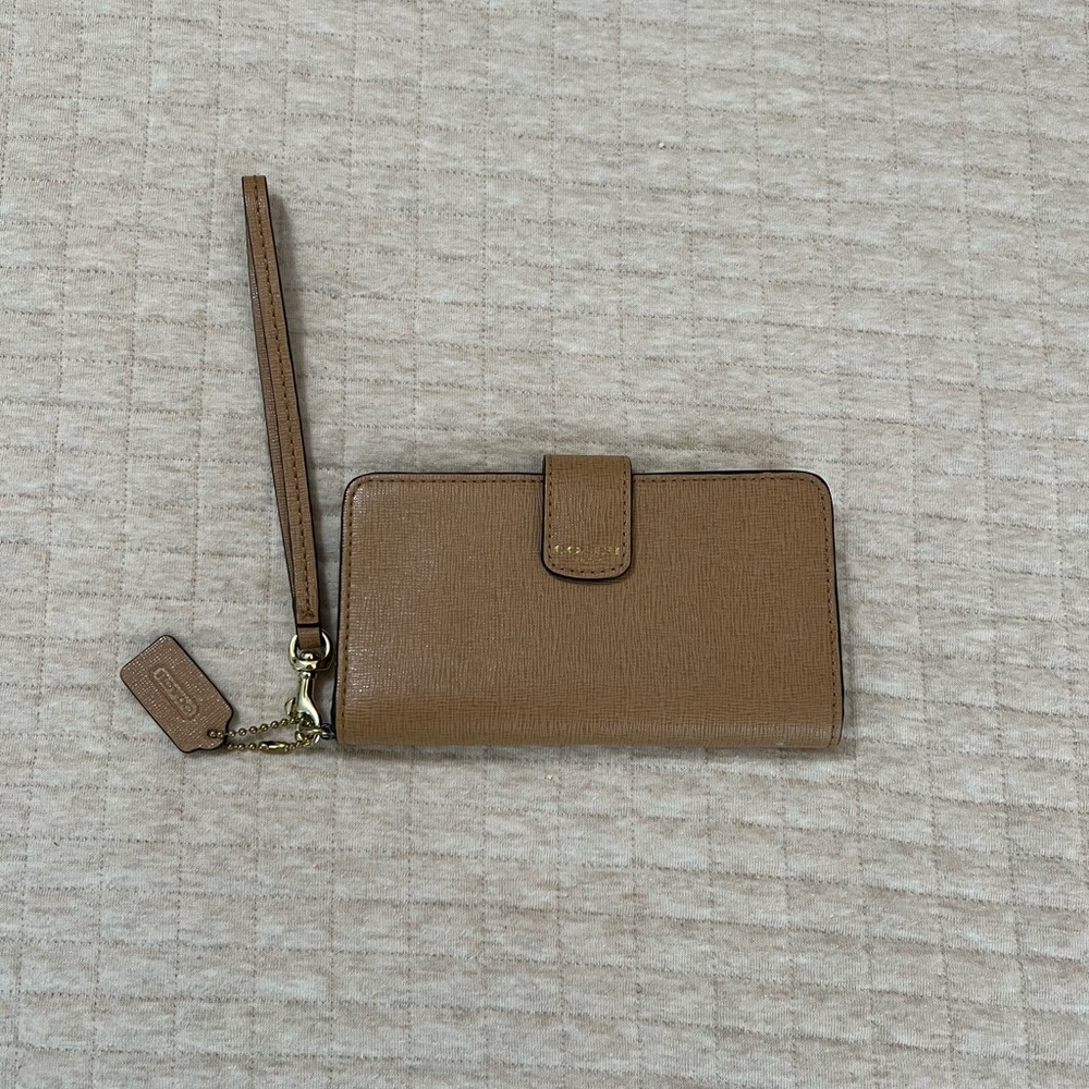 Vintage Coach Saffiano Leather Wristlet Wallet – Tan